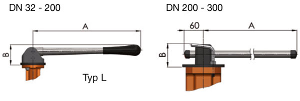 Querschnitt - Handhebel für Absperrklappe 900