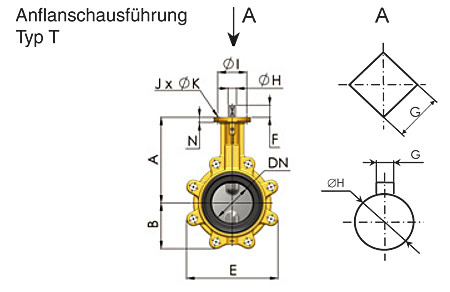 Querschnitt Absperrklappe 900 DVGW Anflanschausführung