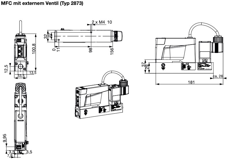 Querschnitt des Bürkert Massendurchflussmesser 8741 externes Ventil