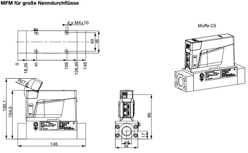 Querschnitt des  Massendurchflussmesser 8741 für große Nenndurchflüsse